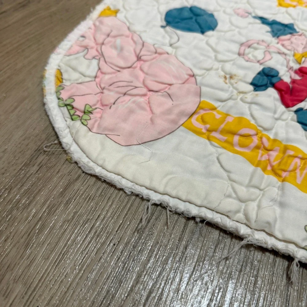 Vintage Circus Clown Baby Quilt Blanket White Multicolor 51x41 1970s 1980s